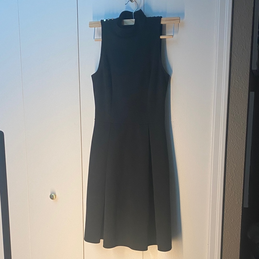 Le Château Sleeveless Black Midi Dress with High Neck